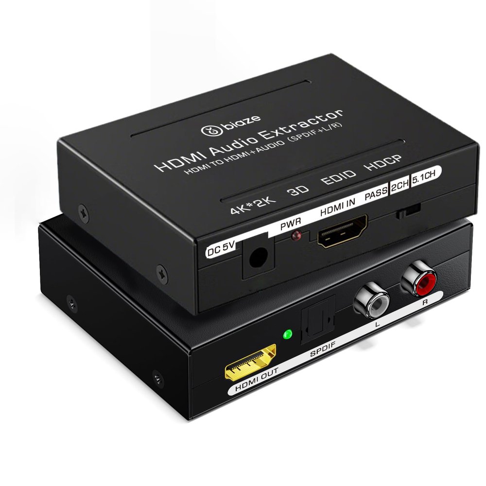 4K HDMI Audio Extractor Converter, HDMI Audio Video Splitter Adapter + Optical Toslink SPDIF Digital Audio + L/R Stereo Analog Compatible with Fire Stick Blu-Ray Player TV Box(1 Pack)