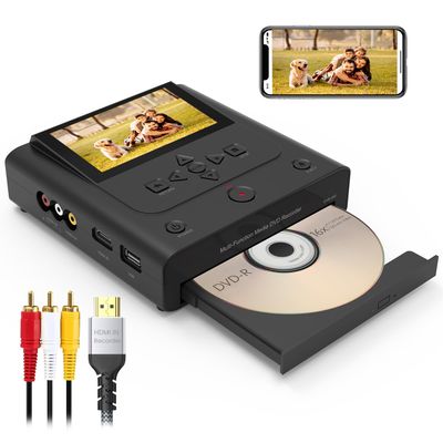 VHS to DVD Recorder, VCR to DVD Recorder-Convert Photos and Videos Between VHS,VCR,Memory CardDVD and USB. Phone can use a Free app to Burn Videos and Photos, Also has TV Recording FunctionBlack