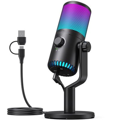 A1DFDFGOQSFG Gaming Microphone with Type C Adapter for Phone PC Breath Light Zero Latency for Podcasting Streaming (D As Shown)