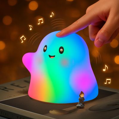 nextanG RGB Ghost Night Light Color-Changing Tap Control Fun Toy for Kids, Soft Squishy Silicone Lamp with Sounds, Dimmable Rechargeable Bedside & Table Lamp, Funny Gift for Boys & Girls