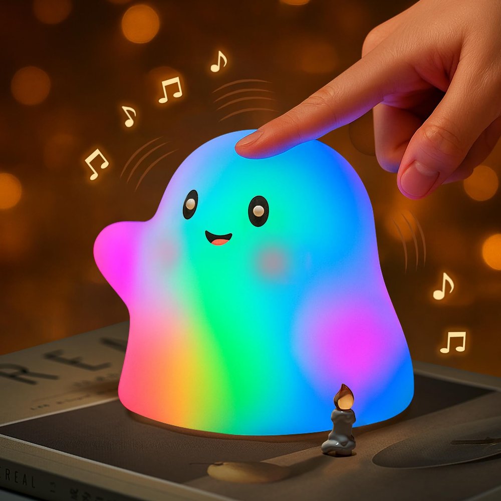 nextanG RGB Ghost Night Light Color-Changing Tap Control Fun Toy for Kids, Soft Squishy Silicone Lamp with Sounds, Dimmable Rechargeable Bedside & Table Lamp, Funny Gift for Boys & Girls