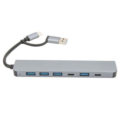 7 in 1 USB C Hub, USB 3.0 Multiport Adapter with 5 USB 3.0 Ports and 2 USB C Ports, Aluminium Alloy Body, Space Gray, for Windows OS X, High Speed Data Transfer