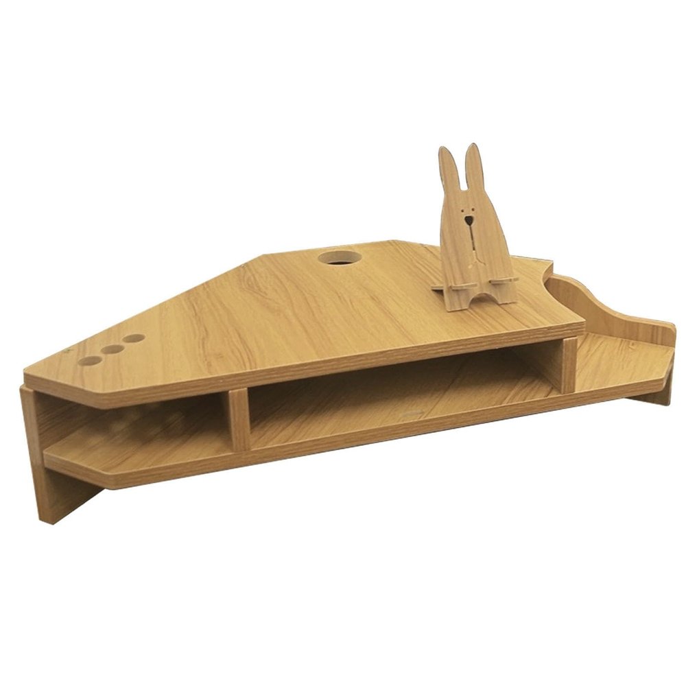 2 Tier Monitor Stand with Storage, Wooden Corner Desk Monitor Riser for Computer, Tabletop Organization Ergonomic Laptop Shelves