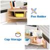 2 Tier Monitor Stand with Storage, Wooden Corner Desk Monitor Riser for Computer, Tabletop Organization Ergonomic Laptop Shelves view 3
