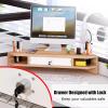 2 Tier Triangle Monitor Stand Riser with Drawer,Modern Wooden Desk Organizer Computer Riser Rack,Ergonomic Monitor Elevator,Office Desktop Storage Shelf view 2