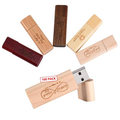 64GB 100Pcs Custom USB 3.0 Flash Drive with Exquisite Linen Bag, Personalized Wood USB Stick Bulk, Customized Thumb Drive, Engraving/Printing Your LOGO & Text for Graduation/Photography/Company Events