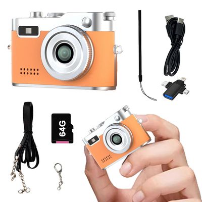 Keychain Retro CameraMini Micro Digital Tiny Digital Photo Camera1080P FHD Tiny Portable Small Cameras Pocket Video Recorderfor Travel Study Recording (Brown-64G)