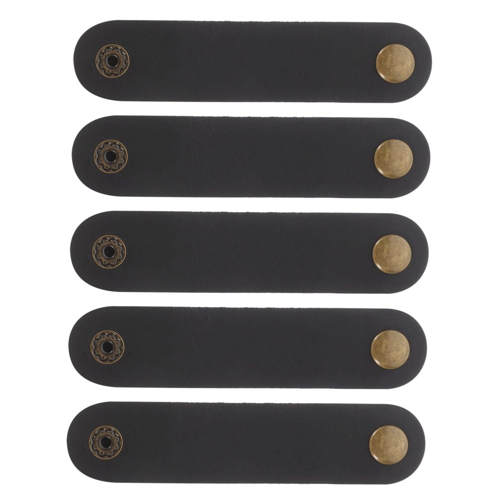 HEALSOPTHY 5Pcs Leather Cord Organizer Stylish Cable Wraps for Earphones Charging Cords Convenient Cowhide Cable Management Clips for Home Office Travel School