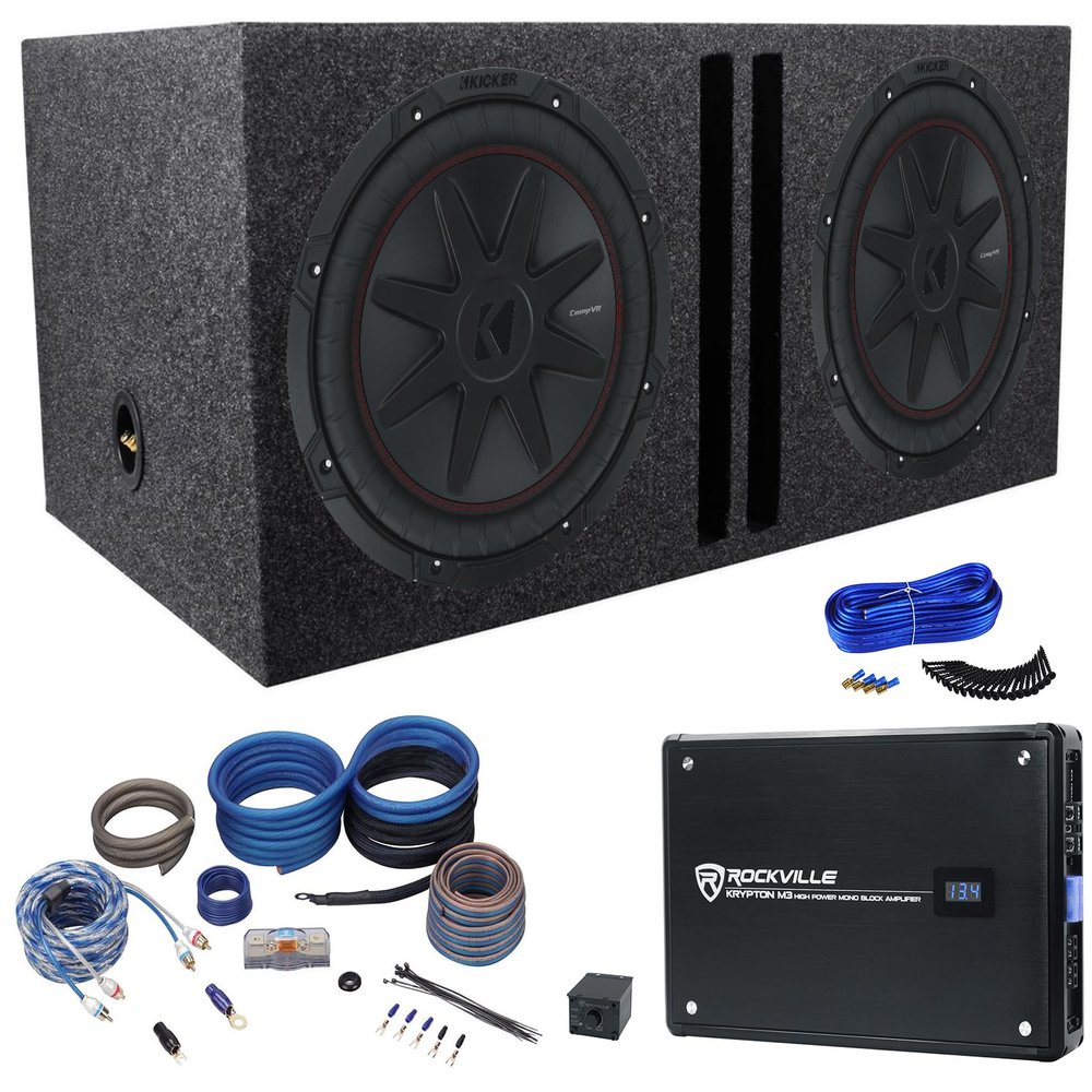 (2) Kicker 52CVR124 CVR12 COMPVR 12" Subwoofers+Mono Amplifier+Vented Box CVR124