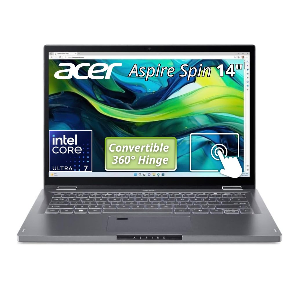 acer ASP14-52MTN-75J3 Laptop 14 LED, Intel Core Ultra 7 155U, 16GB RAM, 1TB SSD, Windows 11, Dedicated Graphics Ultra-Thin Business Notebook