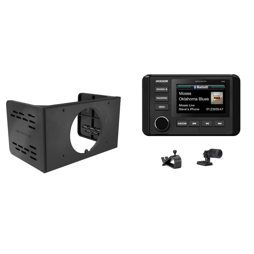 Kicker 51KMC4 Weather-Resistant Gauge-Style Media Center with Bluetooth & SPXDDASH Double-Din Dash Kit Bundle