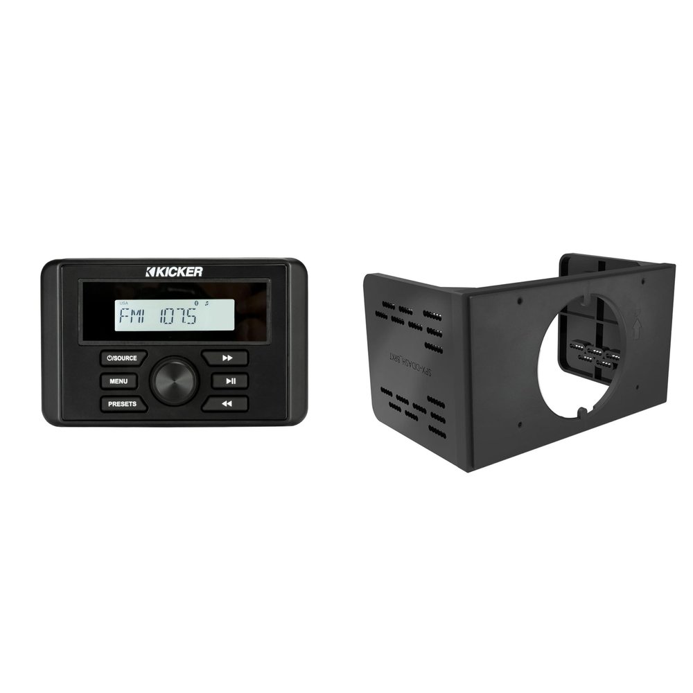 Kicker 46KMC3 Weather-Resistant Gauge-Style Media Center with Bluetooth & SPXDDASH Double-Din Dash Kit Bundle