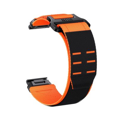 22/26mm Nylon QuickFi Band For Garmin Fenix 8 7 7X 6 6X Pro 5 5X Plus MARQ Series/Tavtix 7pro Replace Bracelet Correa(Black Orange,26mm(Fenix 8 51mm))