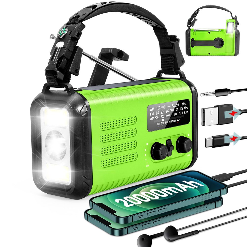 20000mAh/ 74000mWh Emergency Hand Crank Radio, AM/FM/NOAA Weather Radio