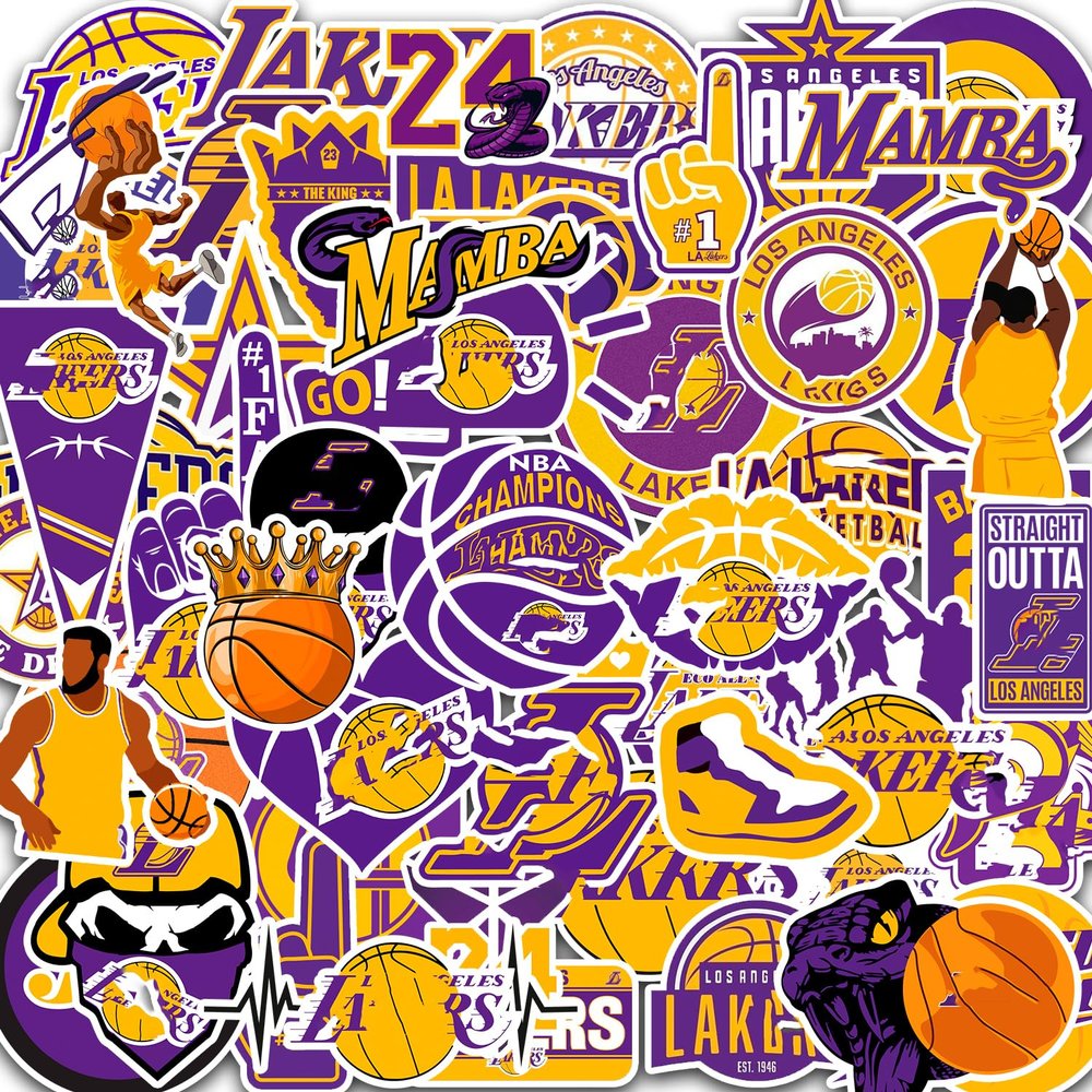120PCS Los Angeles Basketball Laker Stickers Pack for Laptop Water Bottle Car Window Scrapbook Helmet Skateboard Wall Cool Vinyl Decals Waterproof Basketball Gifts for Kids Teens Adults Fans