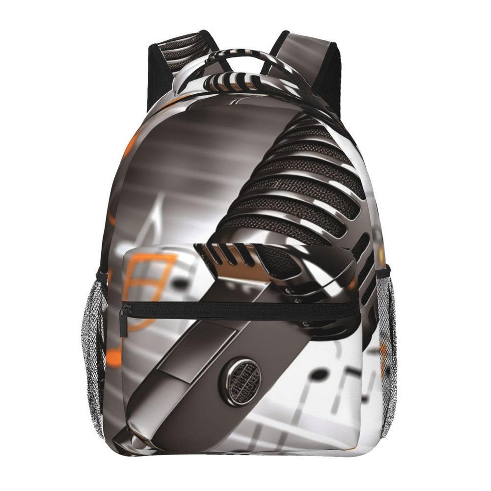 FHEBNDS Microphone with Music Notes Backpack for Men Women College Backpack Laptop Bag Casual Daypack Hiking Travel Rucksack