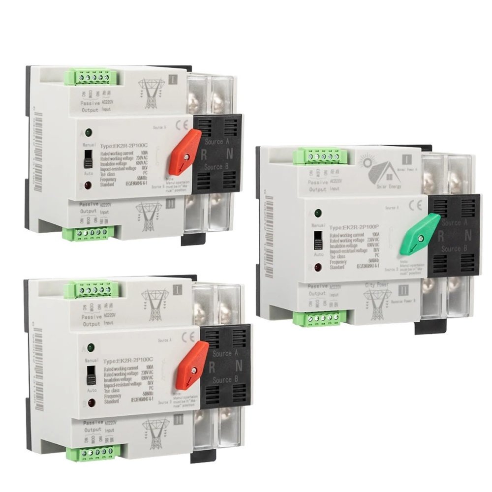 1pc Din Rail Single Phase ATS 2P 220V 230V Dual Power Automatic Transfer Electrical Selector Switch Uninterrupted EK2R(2P 40A,City Grid-Generator)