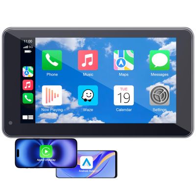 7 Wireless Apple CarPlay & Android Auto Screen - Portable Car Display with AirPlay, Screen Mirroring, FM/AUX Audio, Easy to Install, Convenient Upgrade for Older Cars, Families, Commuters