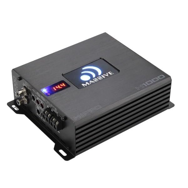 Massive Audio H12000 | 12,000W RMS 1-Ohm Monoblock - Class D Competition Amp, Heavy-Duty Bass Power, Dual Power Inputs, Built for SPL Systems - Hippo Series Amplifier