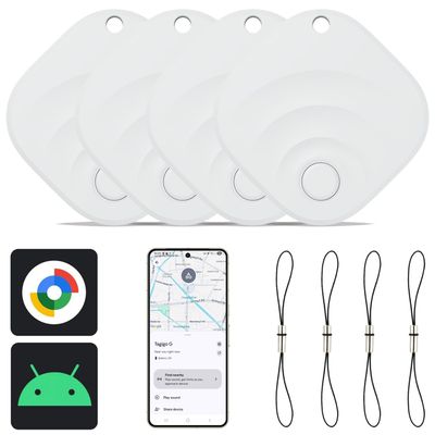 2025 Upgraded Android Air Tracker 4 Pack, Bluetooth Tracker for Android Phones, Compatible with Google Find Hub Device, Item Locator for Keys, Luggage, Backpack, Travel, White