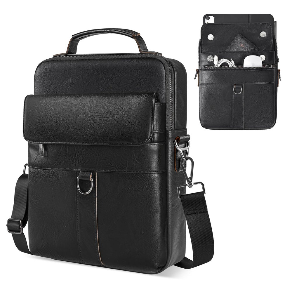 11 inch iPad Sleeve Carrying Leather Bag for 2025 iPad Pro 11 M5 M4 & iPad Air 11 M3 M2, iPad A16 with Magic Keyboard, Protective Padded Travel Shoulder Crossbody Case with Handle, Black