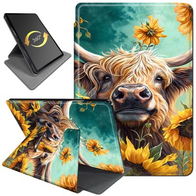 360Rotating Stand Case for 7" Kindle Paperwhite (12th Generation, 2024) & Kindle Colorsoft Signature Edition, Durable PU Leather Cover with Auto Wake/Sleep for Men, Women, Sunflower Cow
