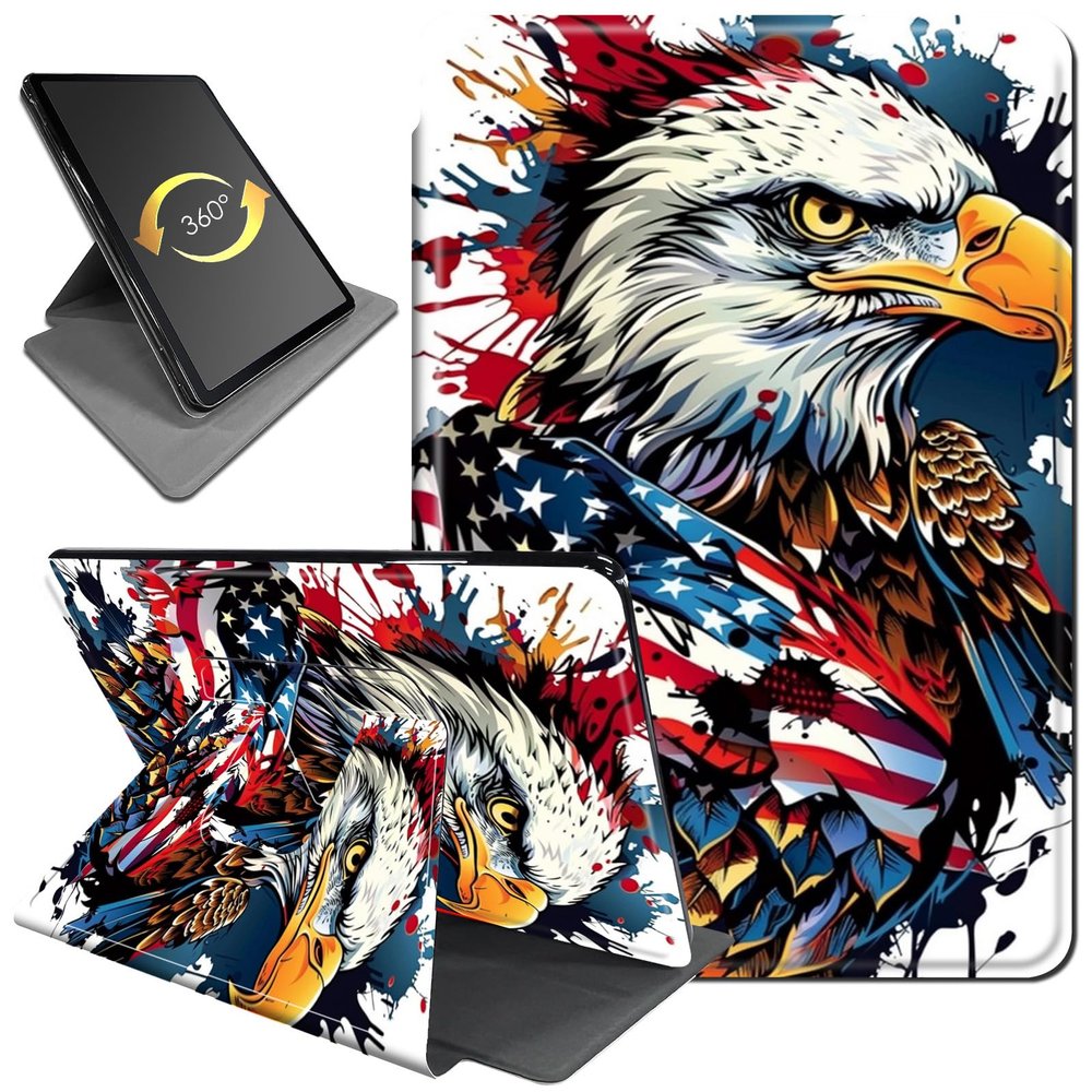 360Rotating Stand Case for 7" Kindle Paperwhite (12th Generation, 2024) & Kindle Colorsoft Signature Edition, Durable PU Leather Cover with Auto Wake/Sleep for Men, Women, Eagle American Flag