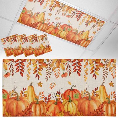 4 PCS Fluorescent Light Covers - Farm Autumn Pumpkin Maple Leaf Magnetic Light Filters for Ceiling Light,Thanksgiving Plant on Burlap Light Shade Panel for Office Classroom Home Decor,4 x 2 Feet