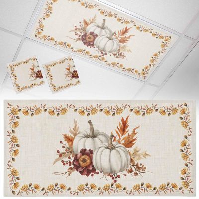 2 PCS Fluorescent Light Covers - Autumn White Pumpkin Maple Leaf Magnetic Light Filters for Ceiling Light,Flower Plant on Linen Light Shade Panel for Office Classroom Home Decor,4 x 2 Feet