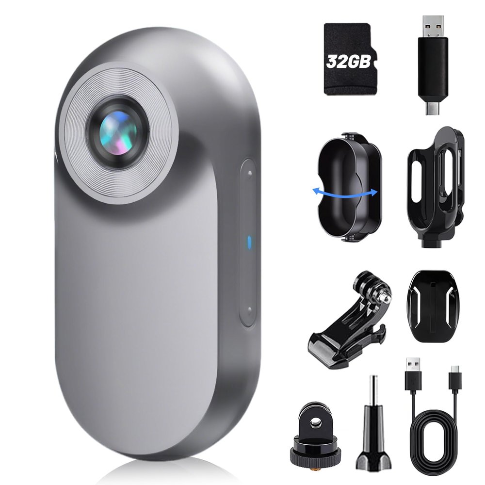 HOFAOUG Mini Body Camera 1080P, Thumb Size Wearable Helmet Camera, Clip On Action Cam, Body Cam for Cycling Travel Sports(Gray)