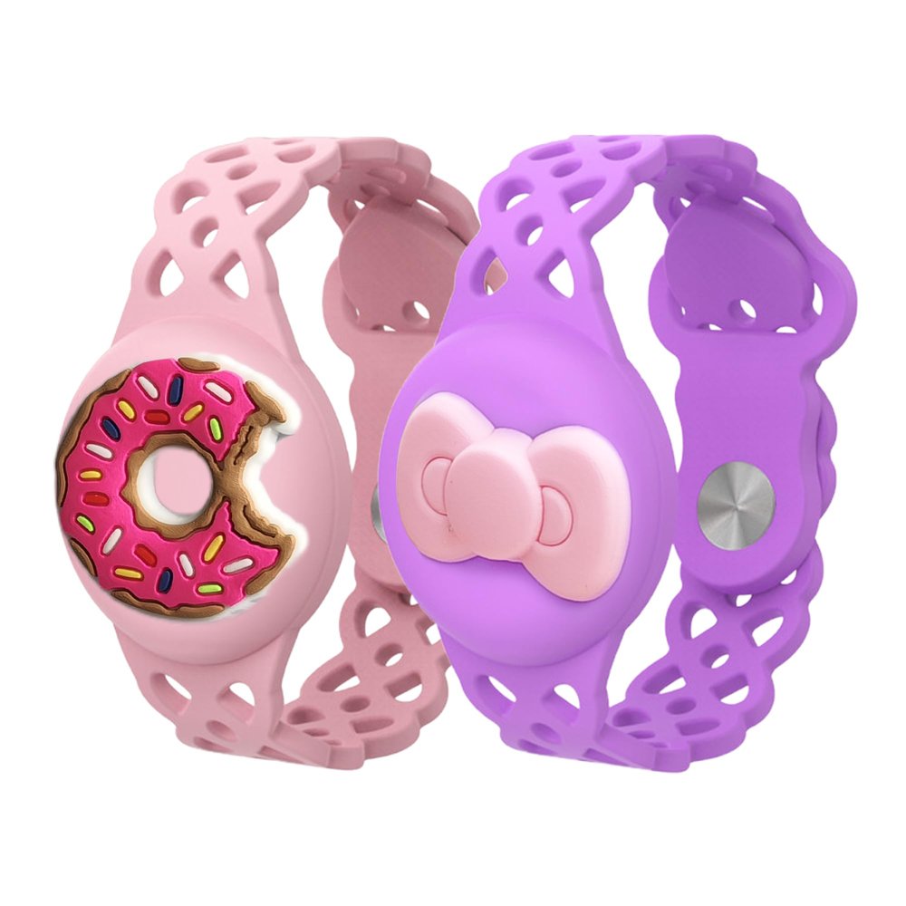 Compatible with Airtag Bracelet, Cute Cartoon Air Tag Watch Band Case, Waterproof Air Tag Holder Hidden Adjustable Wristband Soft Silicone Air Tagholder for Kids, 2 Pack(B)