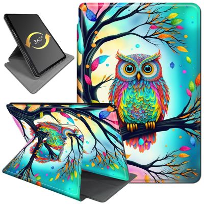 360Rotating Stand Case for 7" Kindle Paperwhite (12th Generation, 2024) & Kindle Colorsoft Signature Edition, Durable PU Leather Cover with Auto Wake/Sleep for Men, Women, Colorful Owl