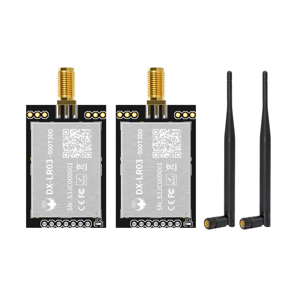 2 PCS DX-LR03 & Antenna 28 dBm 10KM Ultra Long Range LORA UART Serial Transceiver Module 868/915MHz at Conmand ASR6601 Main Chip+PA Compatible with Arduino CE FCC (DX-LR30-900T30D-(I)*2pcs)