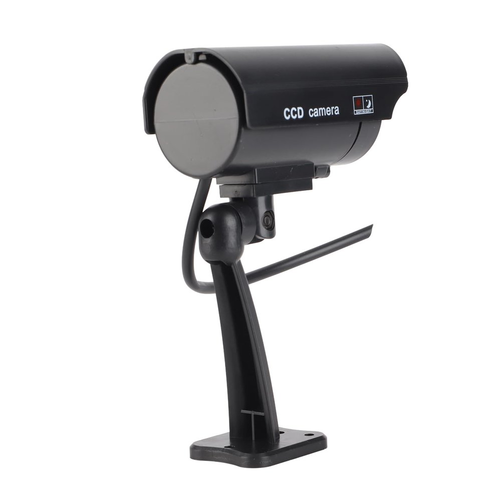 Sanpyl Dummy Camera CCTV Security Cam with Blinking Red IR LED for Indoor Outdoor Use, with Mounting Screws Wall Plugs Warning Stickers (Black)