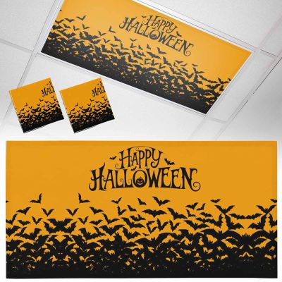 2 PCS Fluorescent Light Covers - Happy Halloween Seamless Bat Magnetic Light Filters for Ceiling Light,Black Orange Pumpkin Light Shade Panel for Office Classroom Home Decor,4 x 2 Feet
