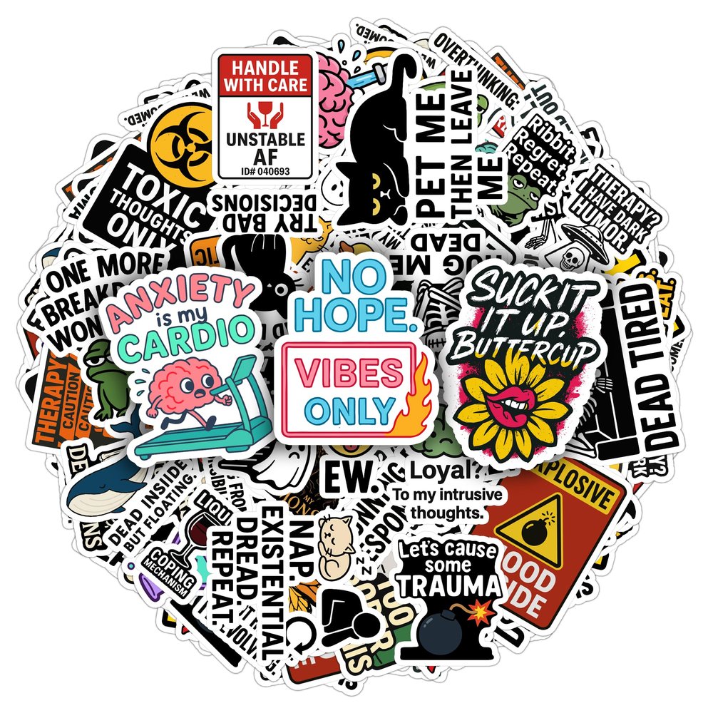 100 Pcs Adult Dark Humor Stickers Pack Funny Offensive Waterproof Vinyl Decals for Car Laptop Water Bottle Scrapbook Wall Sarcastic Meme Sticker Gift for Adults Men Women Birthday