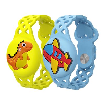 Compatible with Airtag Bracelet, Cute Cartoon Air Tag Watch Band Case, Waterproof Air Tag Holder Hidden Adjustable Wristband Soft Silicone Air Tagholder for Kids, 2 Pack (D)