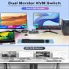 Dual Monitor HDMI DP KVM Switch, 2 Computers 4K60Hz Dual Monitor KVM Switches for Dual PC or Laptops,4 USB 3.0 Ports Support Extended/Copy Mode with DC 12V Adapter&Wired Controller view 2