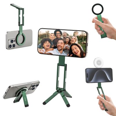 ULANZI MA60 Magnetic Phone Tripod Stand for iPhone - Aluminium Smartphone Mini Tripod Pocket Cell Phone Stand Strong Magnet Quick Mount Compatible with iPhone 16 15 14 13 13 Series, Green