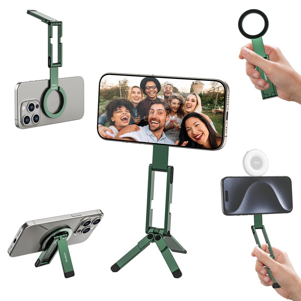 ULANZI MA60 Magnetic Phone Tripod Stand for iPhone - Aluminium Smartphone Mini Tripod Pocket Cell Phone Stand Strong Magnet Quick Mount Compatible with iPhone 16 15 14 13 13 Series, Green