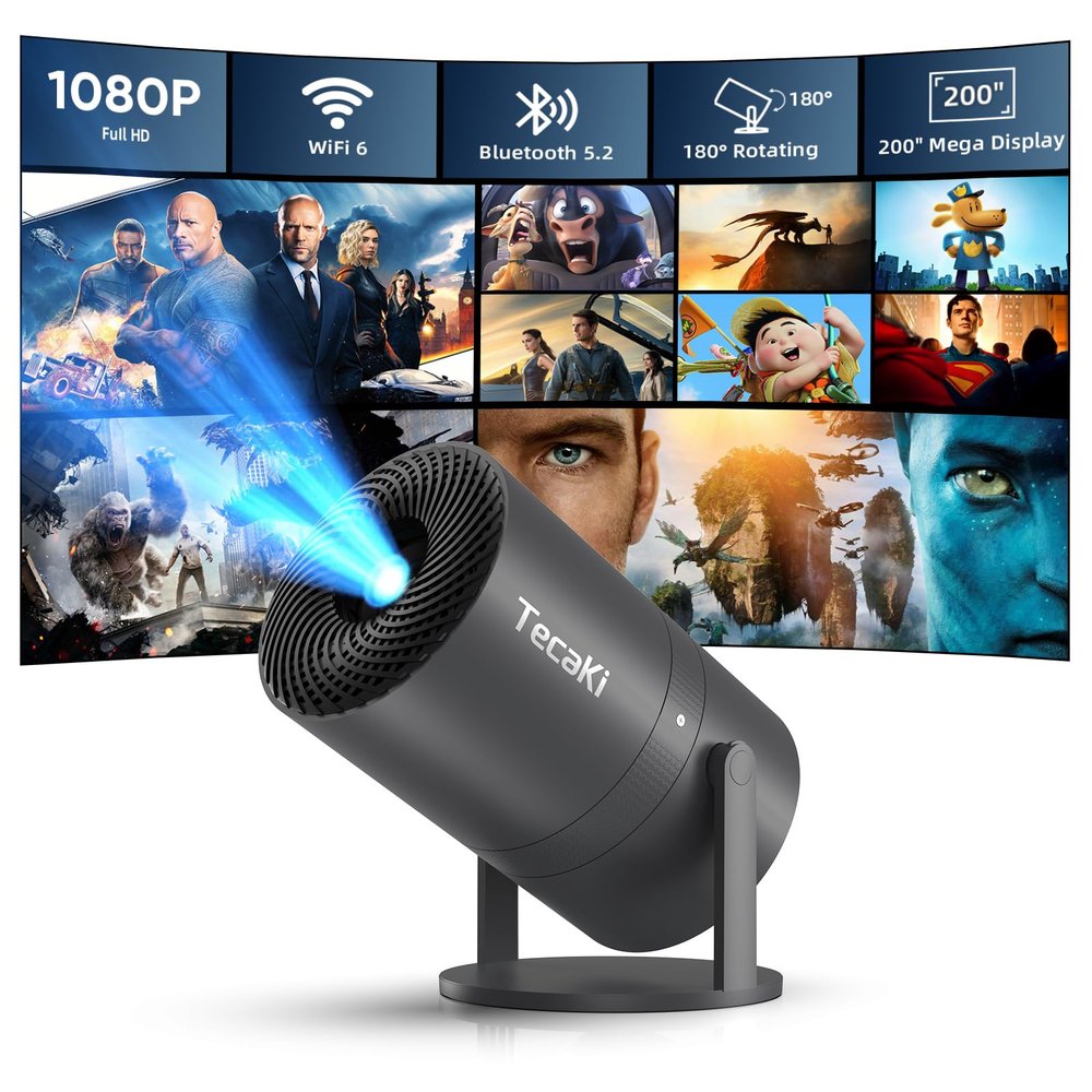 Mini Portable Projector with WiFi and Bluetooth,Support Movie Projector 1080P HD,Auto Keystone Correction,180 Rotatable,Compatible with TV Stick, HDMI, USB, Smartphone, Laptop (Grey)
