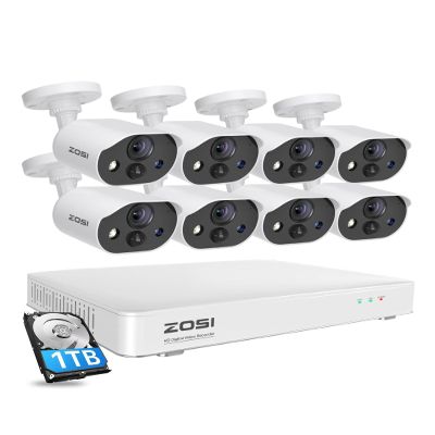 ZOSI 3K Lite Security Camera System with AI Human Vehicle Detection, 8Pcs 1920TVL 2MP Home CCTV Cameras Indoor Outdoor, Night Vision, One-Way Audio, H.265+ 8CH DVR with 1TB HDD for 24/7 Recording
