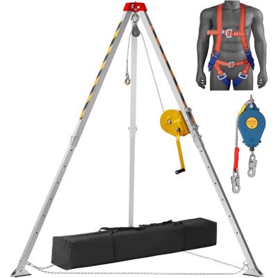 Aluminum Alloy Confined Space Tripod Kit with 1200LBS Winch, Emergency Rescue Tripod with Safety Rope, Multi-Function for Rescue and Safety Operations
