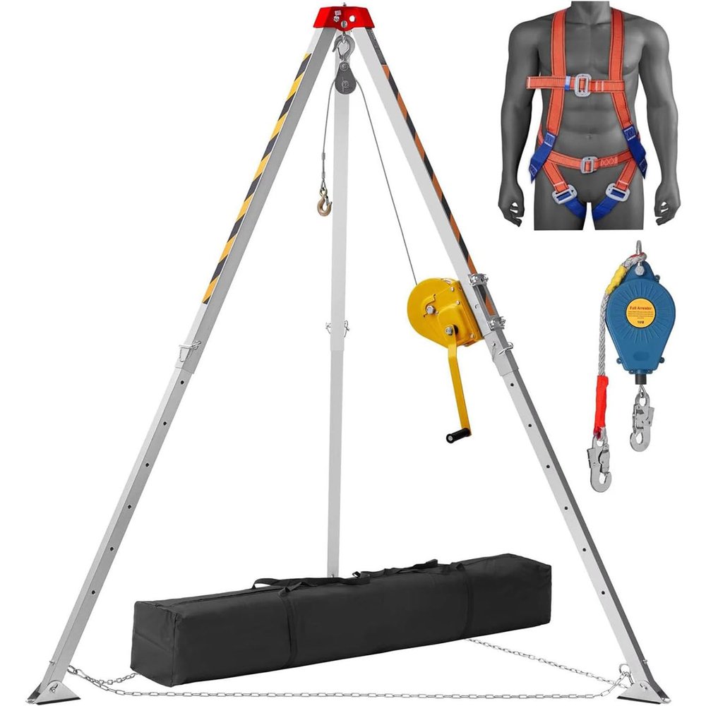 Aluminum Alloy Confined Space Tripod Kit with 1200LBS Winch, Emergency Rescue Tripod with Safety Rope, Multi-Function for Rescue and Safety Operations