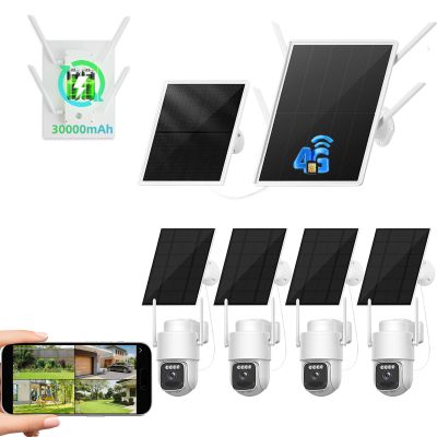 Solar 4G Security Cameras kit Wireless Outdoor, 4 Cam-Kit, SIM Card Included Base Station, LTE Cellular Solar Security Camera System with 360 Pan & Tilt, 2.5K 4MP Color Night Vision, one-Step to use