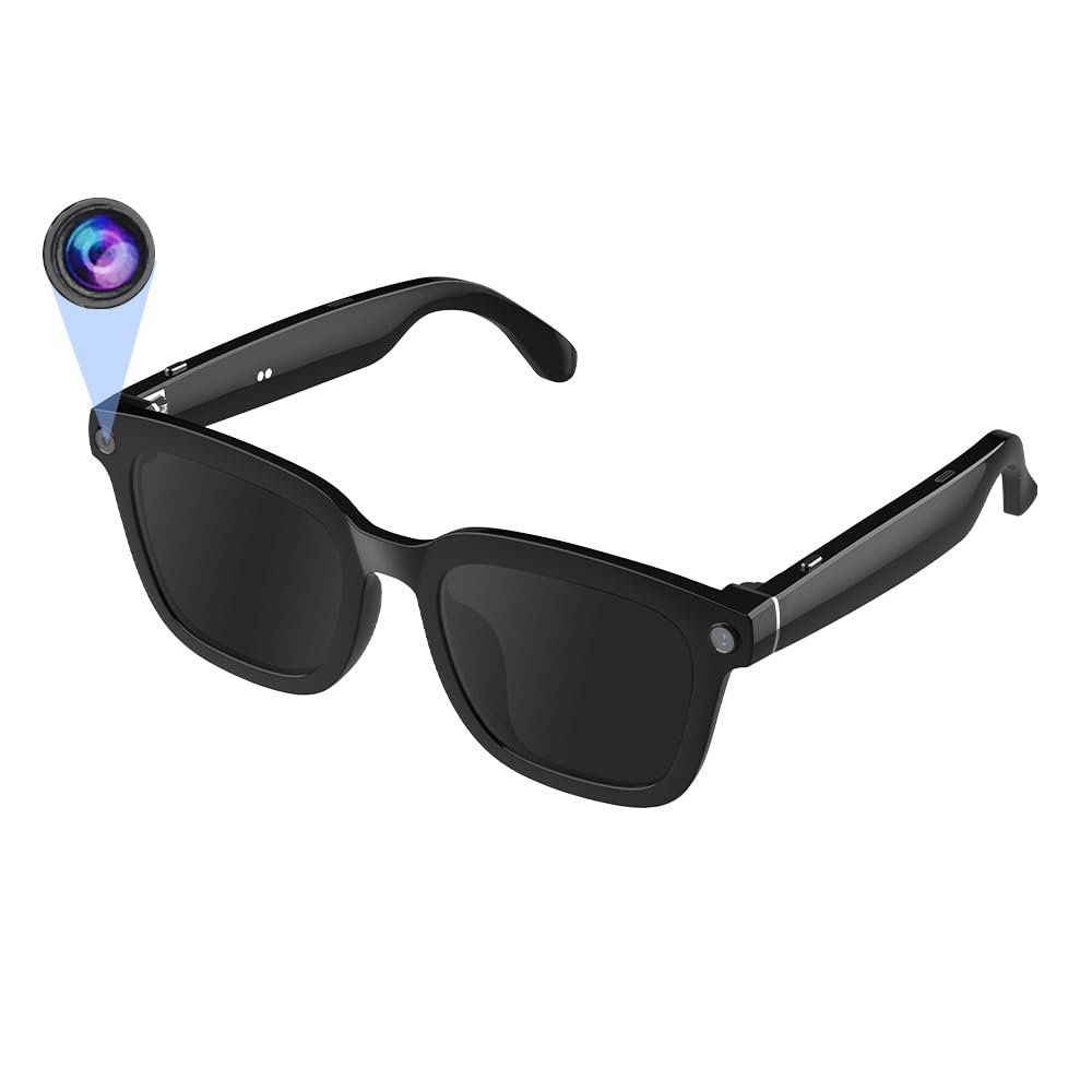 Yeabomy Al Smart Glasses,1080p HD Camera with Music & Call Features, Ai Bluetooth Glasses for Remote Video Recording, Voice Control,with 32GB Storage for Travel, Sports, Outdoor Use (Polarised Lens)