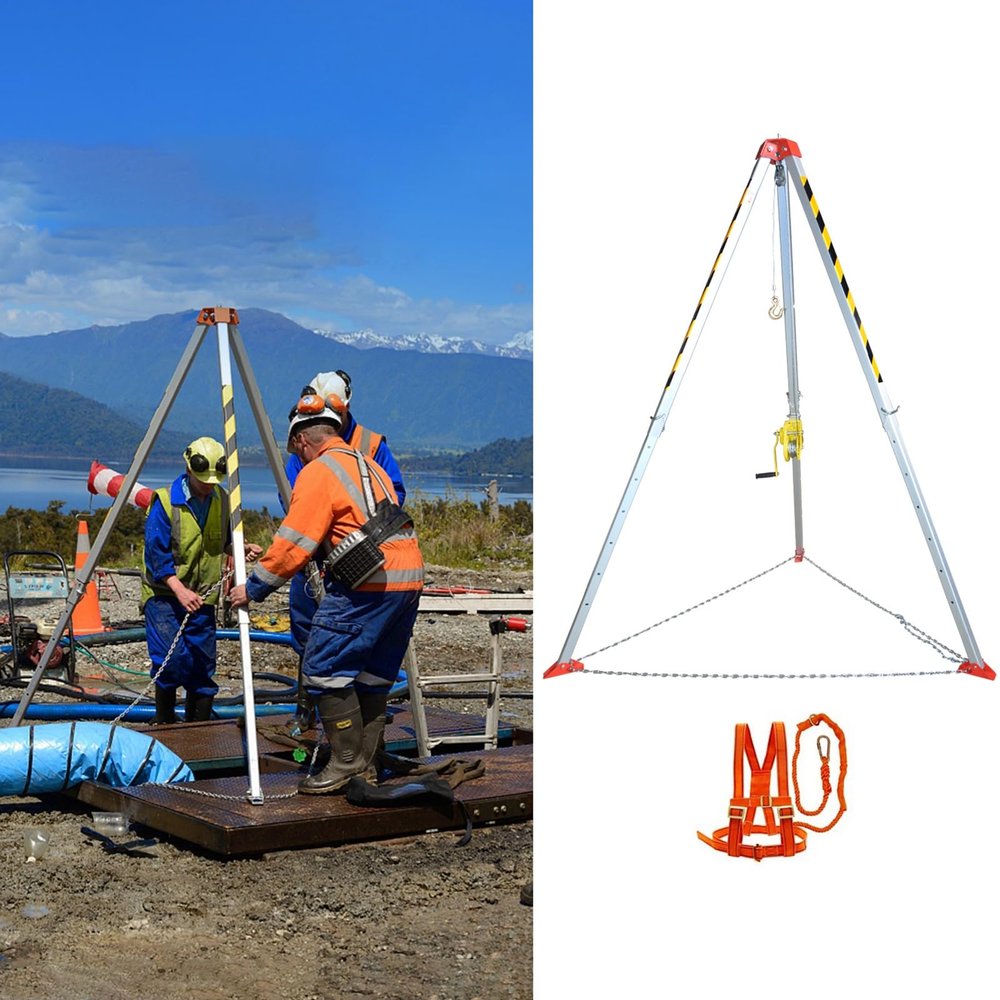 Adjustable Confined Space Tripod for Sewerage & Fire Rescue, 2600lbs Capacity, Aluminum Expandable Legs with Reflective Strips, Ideal for Cable Trenches, Wells & Tunnels