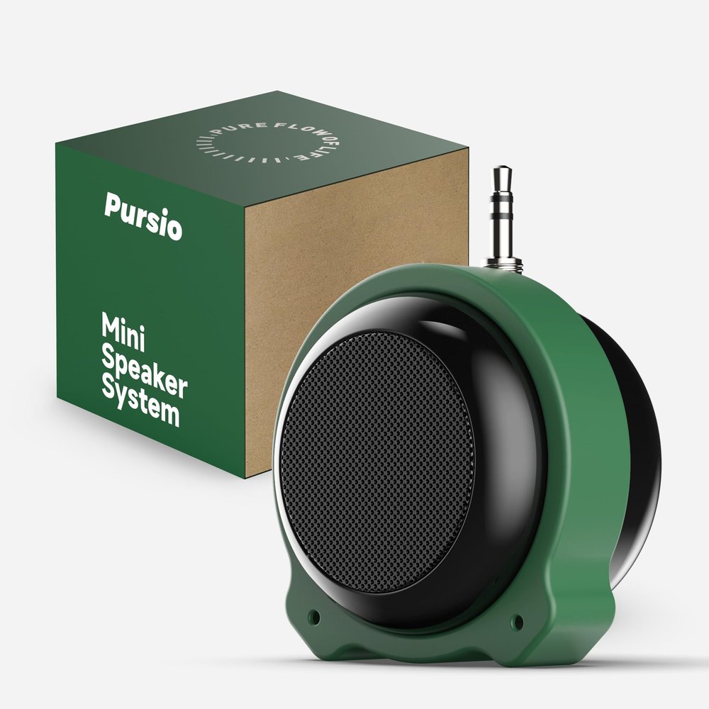 Pursio Mini Portable 3.5mm Line-in Aux Speaker, 5W Quality Sound Rubber Stand