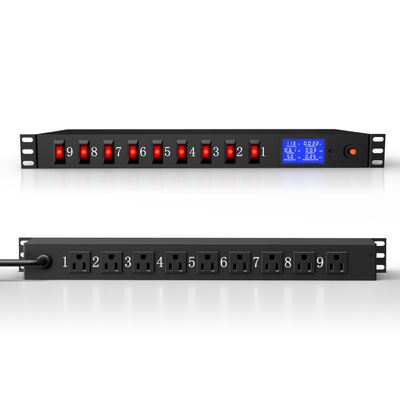 9 Outlet Rack Mount Power Strip with Individual Switches, PDU Surge Protector 15A 125V 1875W, 1U Server Rack Power Distribution Unit with Overload Protection and Power Monitoring, 6.5FT Cord