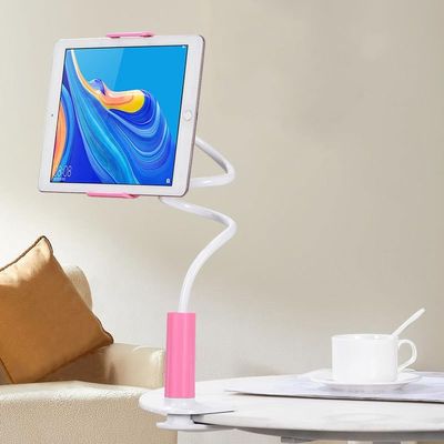 360 Spiral Base Gooseneck Tablet Phone Holder Adjustable 30" Flexible Arm Stand Clamp for Bed or Desk, Fits iPhone, iPad Air/Mini, Galaxy Tabs, Kindle Fire, Switch (4.711", Universal Pink)